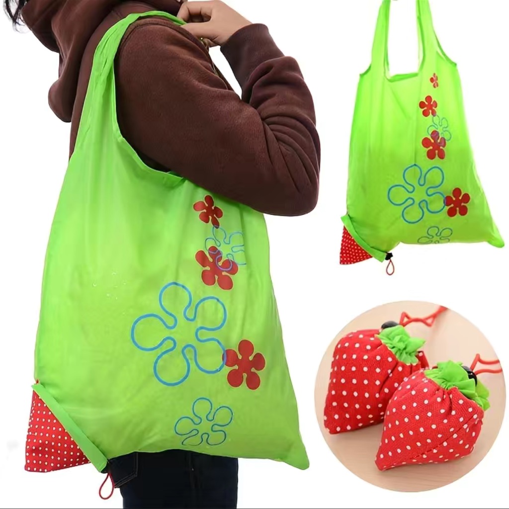 Green Strawberry Reusable Shopping Bag Tote